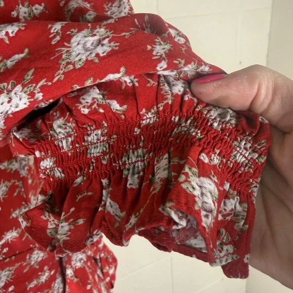 Natural Life Boho Red Ditsy Flower Sophia Wrap Maxi Dress Hippie Medium Prairie - Picture 6 of 13